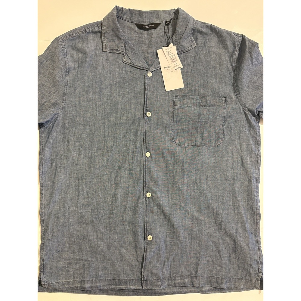 KENNETH COLE Chambray Denim Short Sleeve Button Down Shirt Men's Size L